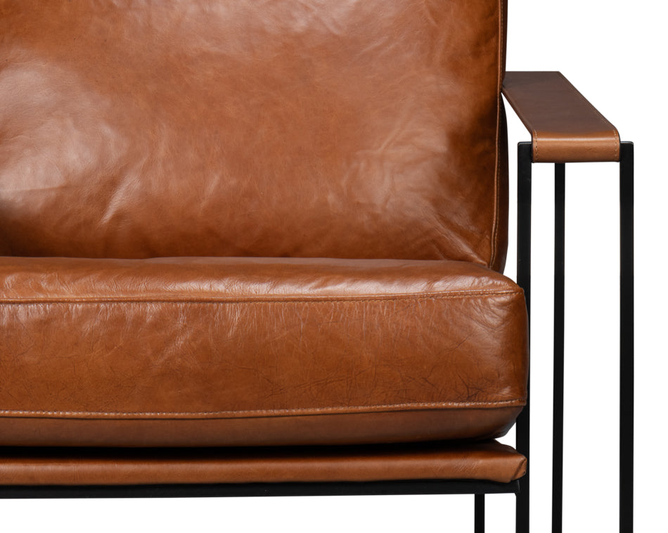 Oryan Leather and Iron Brown Armchair