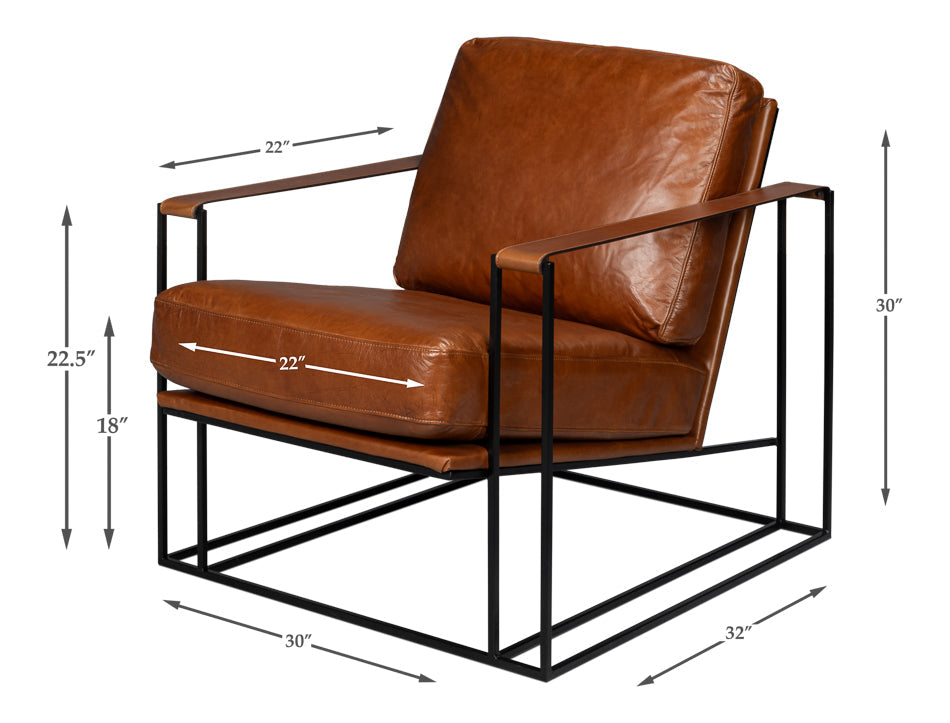 Oryan Leather and Iron Brown Armchair