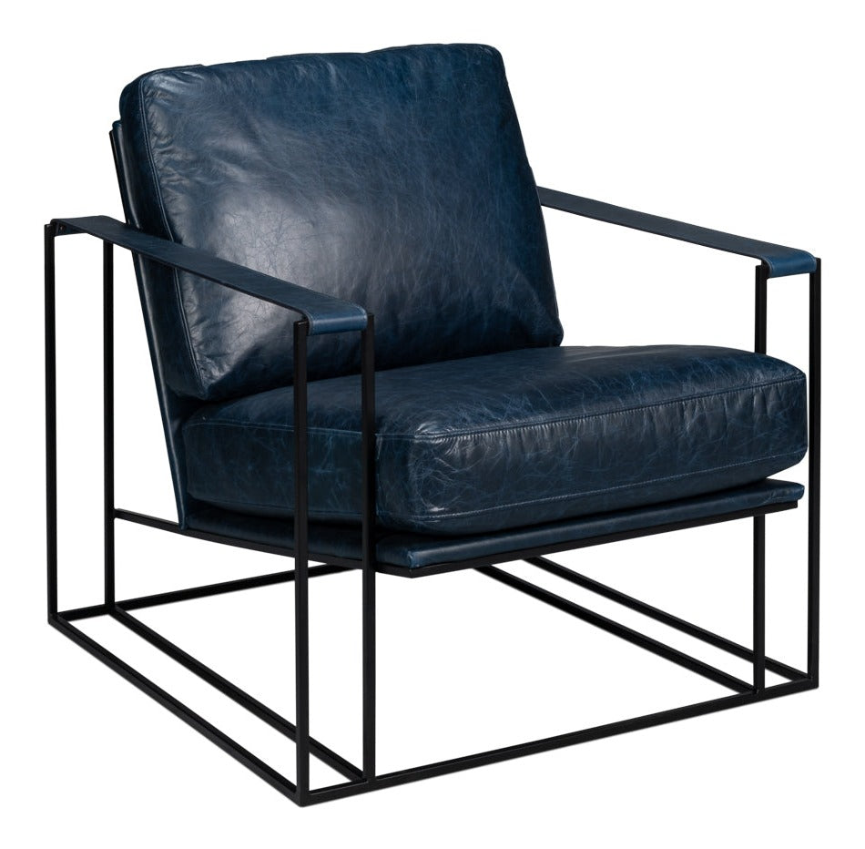 Oryan Leather and Iron Blue Armchair