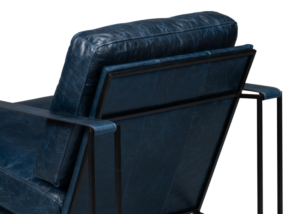 Oryan Leather and Iron Blue Armchair