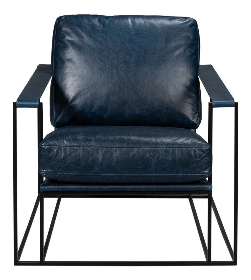 Oryan Leather and Iron Blue Armchair