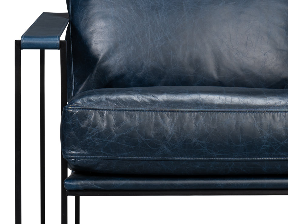 Oryan Leather and Iron Blue Armchair