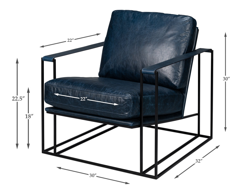 Oryan Leather and Iron Blue Armchair