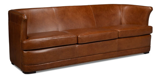 Mcmillan Distilled Wood and Leather Brown Sofa