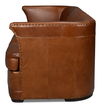 Mcmillan Distilled Wood and Leather Brown Sofa