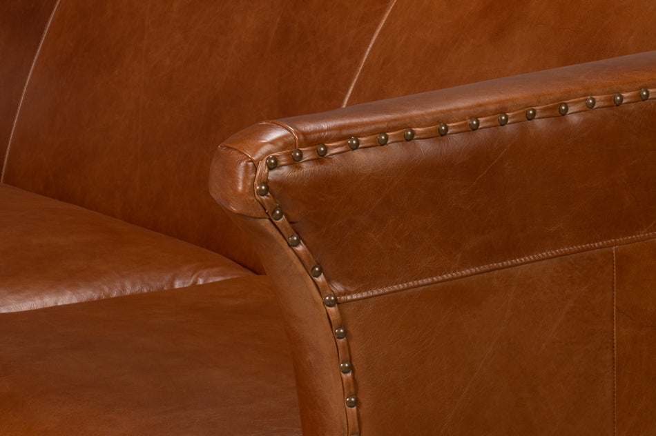 Mcmillan Distilled Wood and Leather Brown Sofa