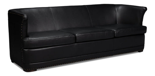 Mcmillan Distilled Wood and Leather Black Sofa