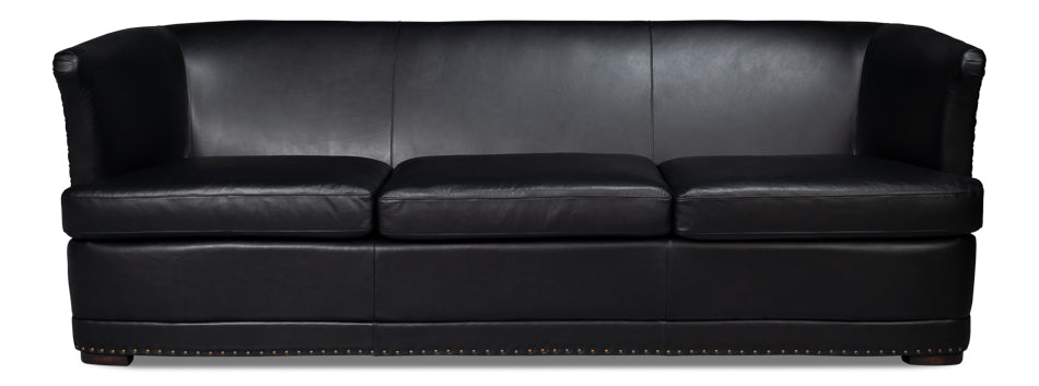 Mcmillan Distilled Wood and Leather Black Sofa