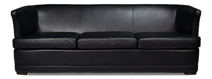 Mcmillan Distilled Wood and Leather Black Sofa