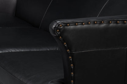 Mcmillan Distilled Wood and Leather Black Sofa