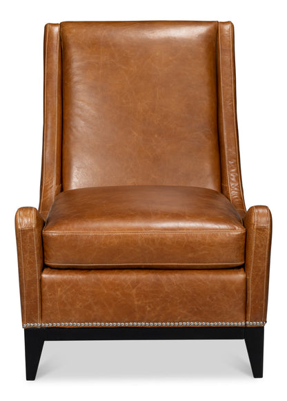 Brandy Wood and Leather Brown Armless Accent Chair