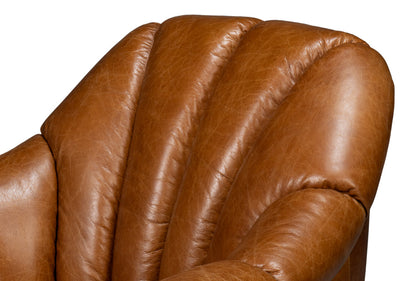 Scoth Wood and Leather Brown Swivel Arm Chair