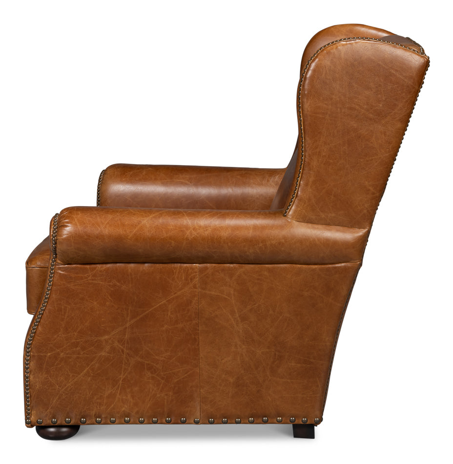 London Dry Leather Brown Accent Arm Chair