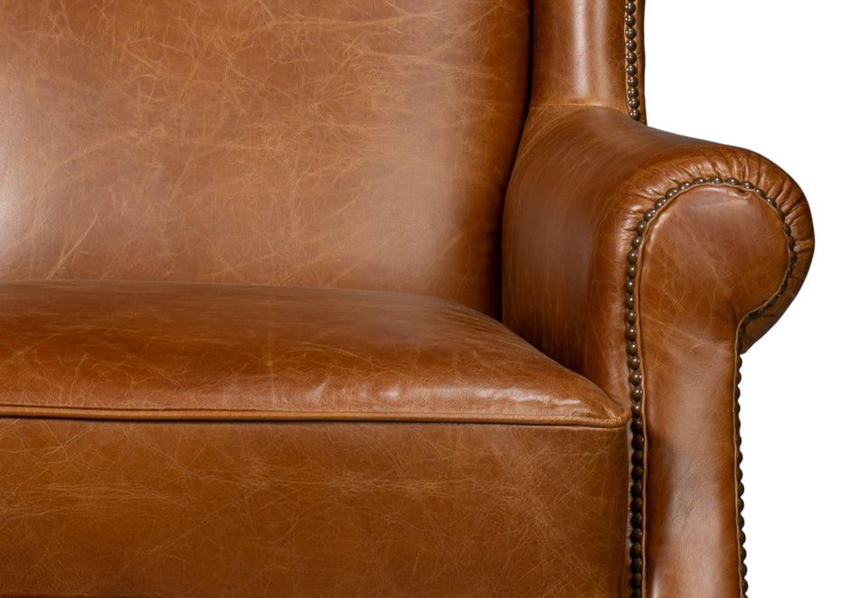 London Dry Leather Brown Accent Arm Chair