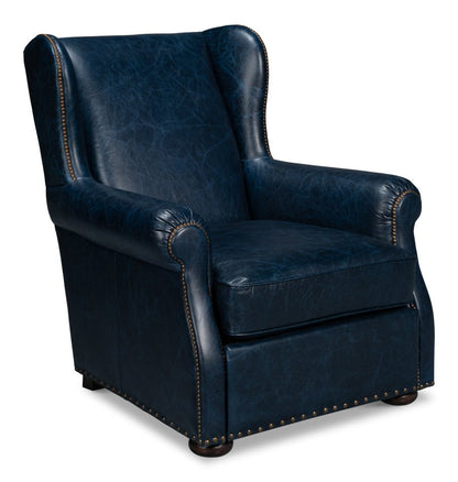 London Dry Leather Blue Accent Arm Chair