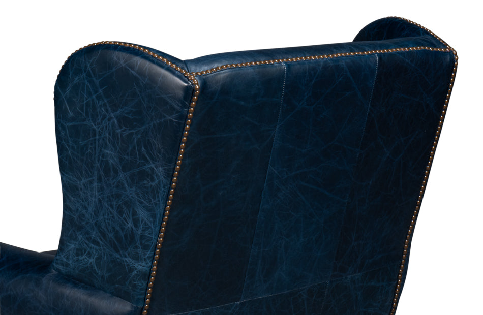 London Dry Leather Blue Accent Arm Chair