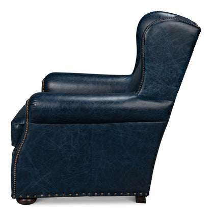 London Dry Leather Blue Accent Arm Chair