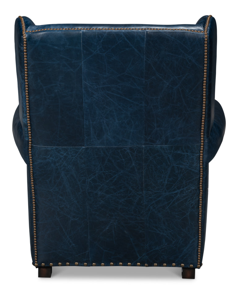 London Dry Leather Blue Accent Arm Chair