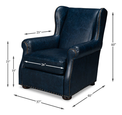 London Dry Leather Blue Accent Arm Chair