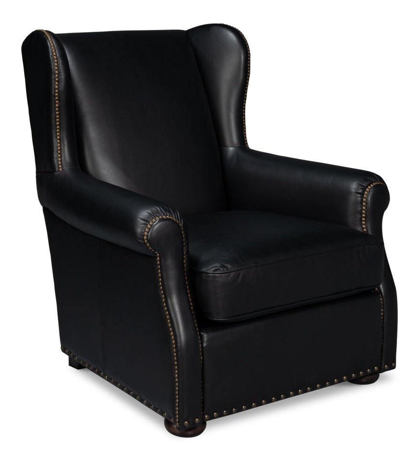 London Dry Leather Black Accent Arm Chair