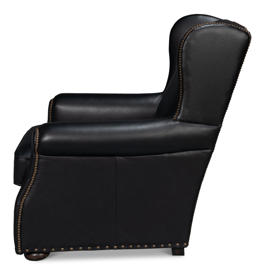 London Dry Leather Black Accent Arm Chair