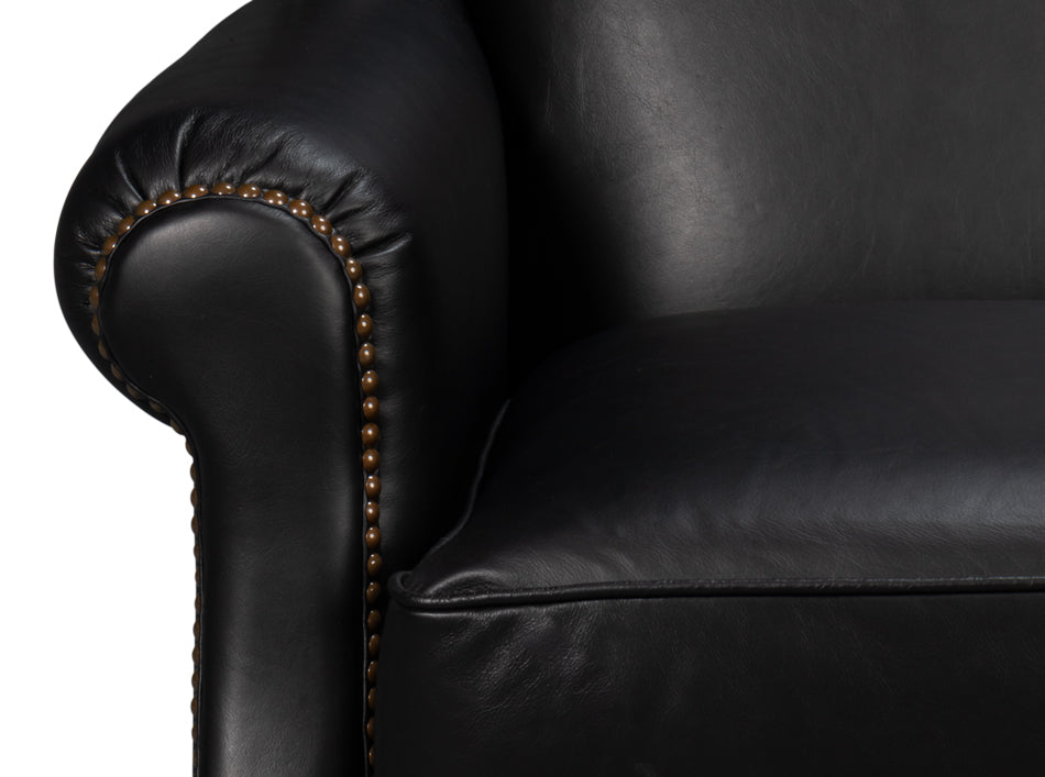 London Dry Leather Black Accent Arm Chair