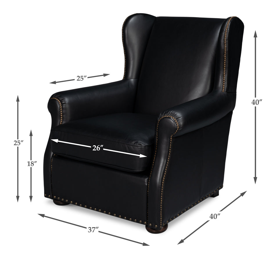 London Dry Leather Black Accent Arm Chair