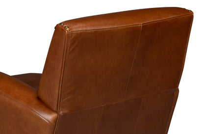 Taft Wood and Leather Brown Swivel Arm Chair