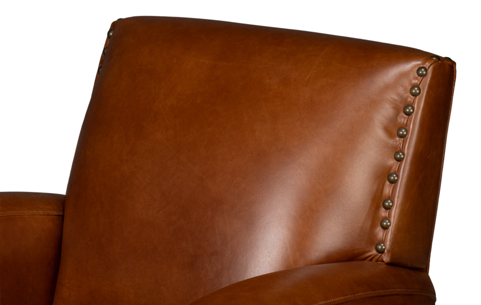 Taft Wood and Leather Brown Swivel Arm Chair