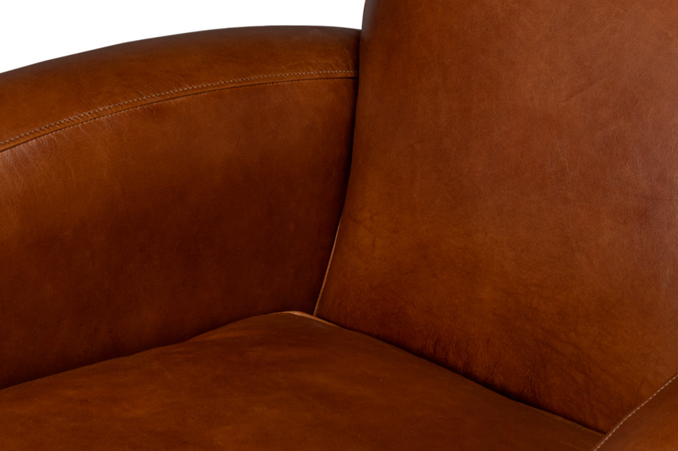 Taft Wood and Leather Brown Swivel Arm Chair