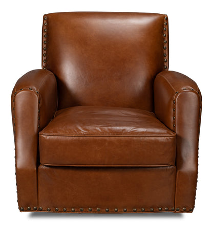 Taft Wood and Leather Brown Swivel Arm Chair