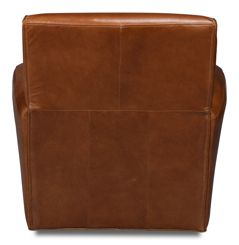 Taft Wood and Leather Brown Swivel Arm Chair