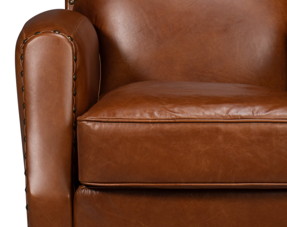 Taft Wood and Leather Brown Swivel Arm Chair