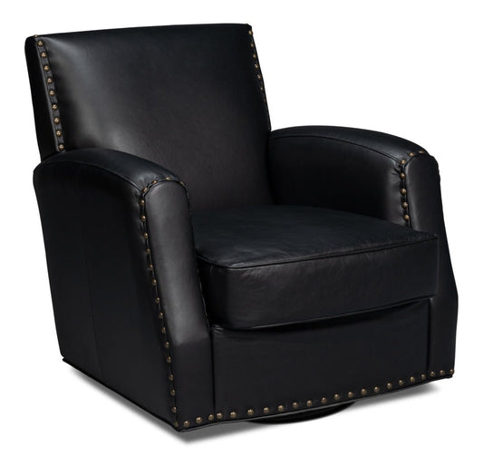 Taft Wood and Leather Black Swivel Arm Chair