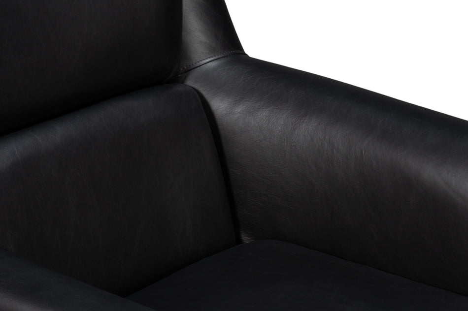 BakerWood and Leather Black Swivel Arm Chair