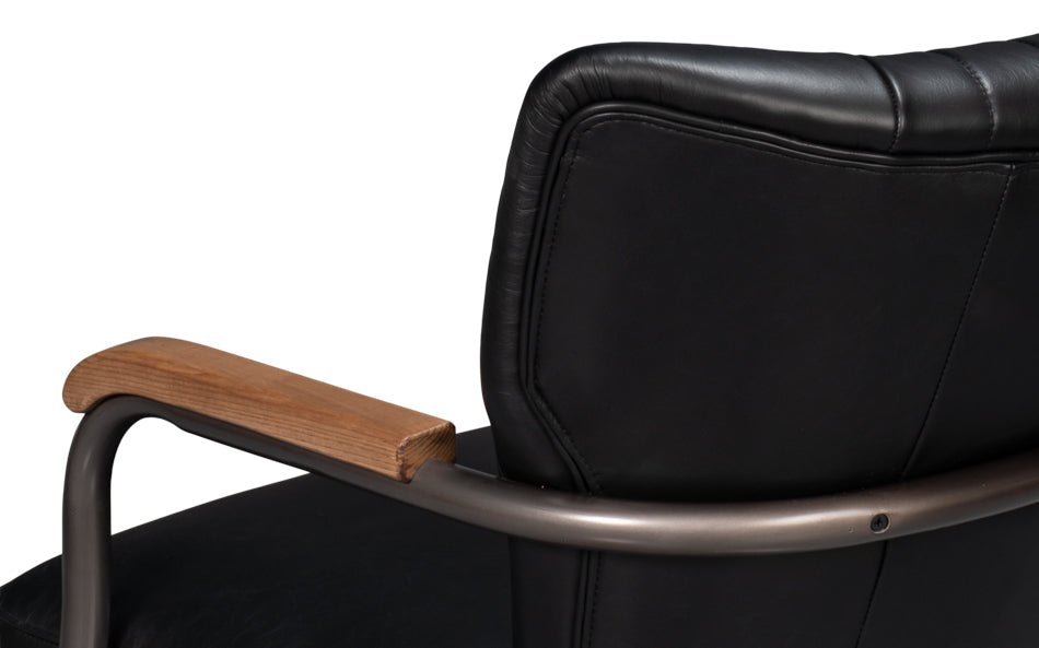 Brooks Metal and Leather Black Swivel Arm Chair