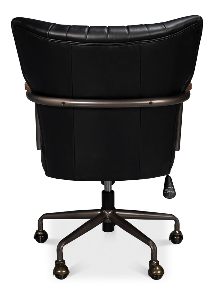 Brooks Metal and Leather Black Swivel Arm Chair