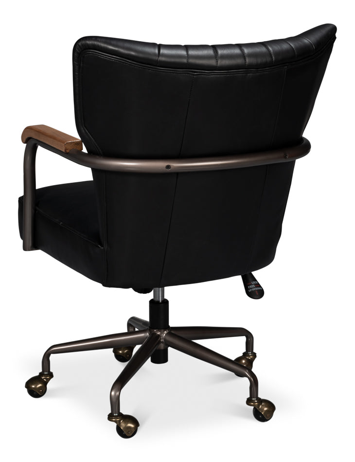 Brooks Metal and Leather Black Swivel Arm Chair