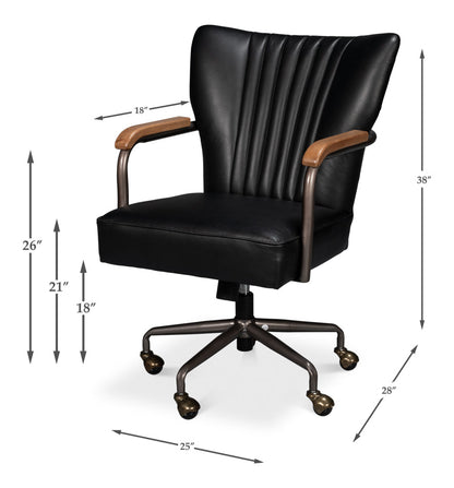 Brooks Metal and Leather Black Swivel Arm Chair