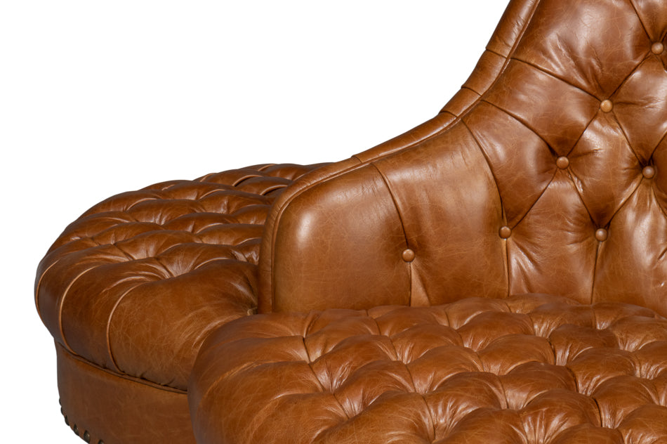 Lobby Wood Leather Brown Sofa