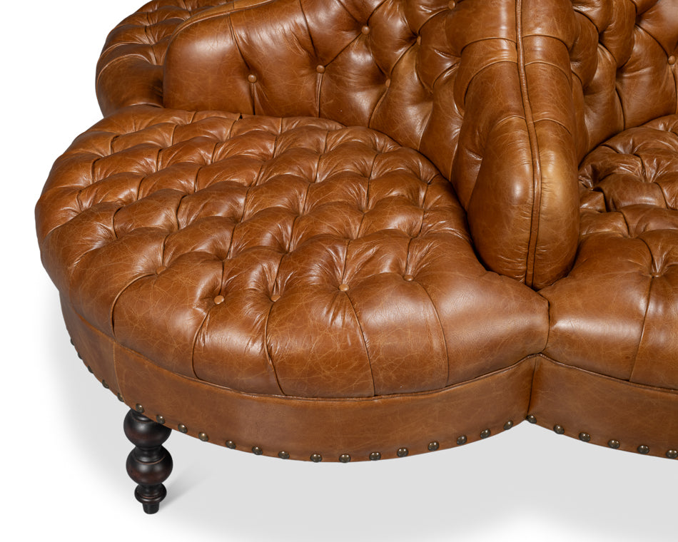 Lobby Wood Leather Brown Sofa