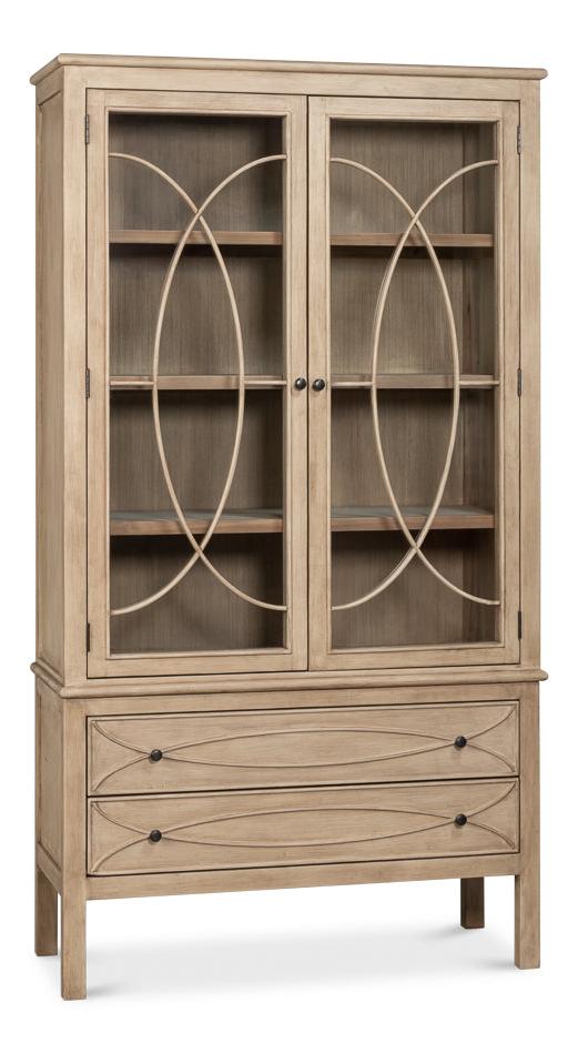 Cecile Wooden Glass Doors Beige Bookcase