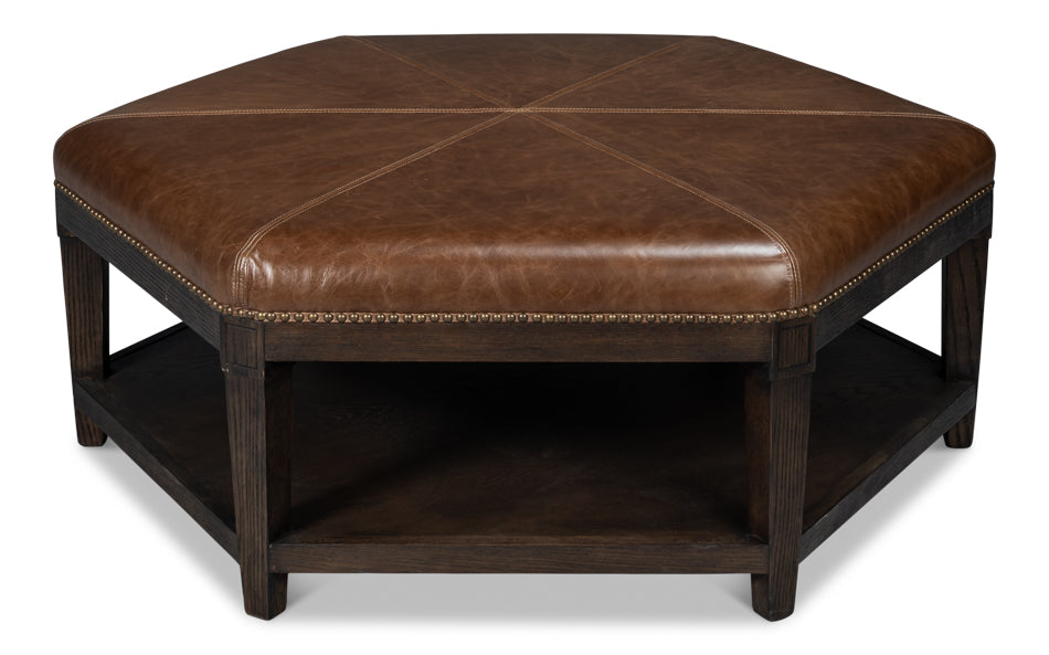 Bertram Wood and Leather Brown Ottoman