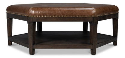 Bertram Wood and Leather Brown Ottoman