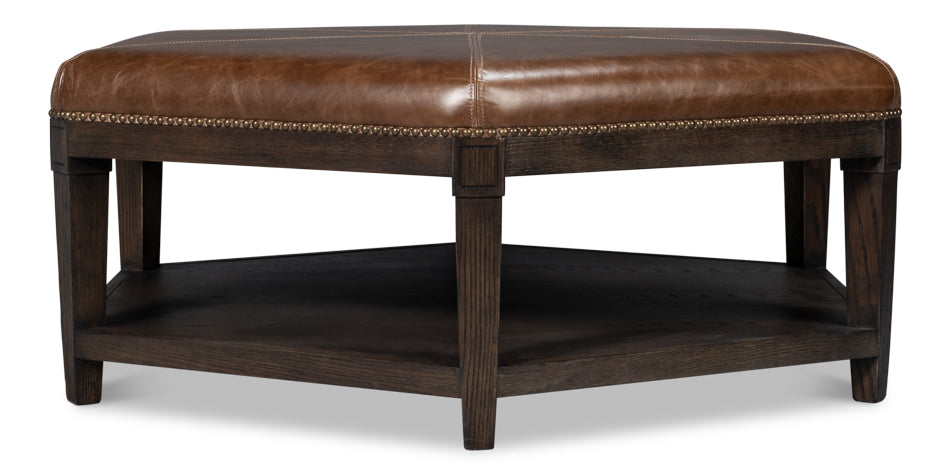 Bertram Wood and Leather Brown Ottoman