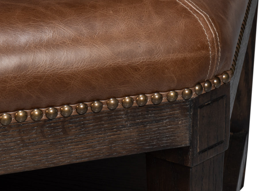 Bertram Wood and Leather Brown Ottoman