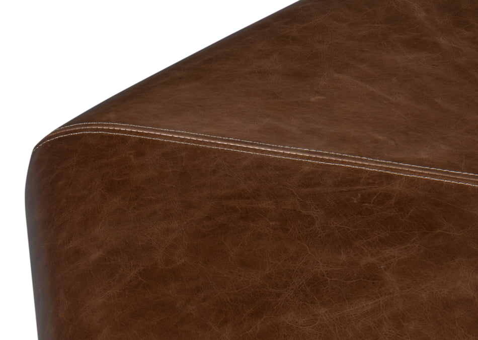 Bertram Wood and Leather Brown Ottoman