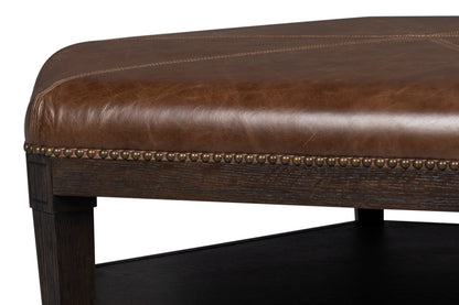 Bertram Wood and Leather Brown Ottoman