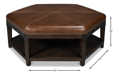 Bertram Wood and Leather Brown Ottoman