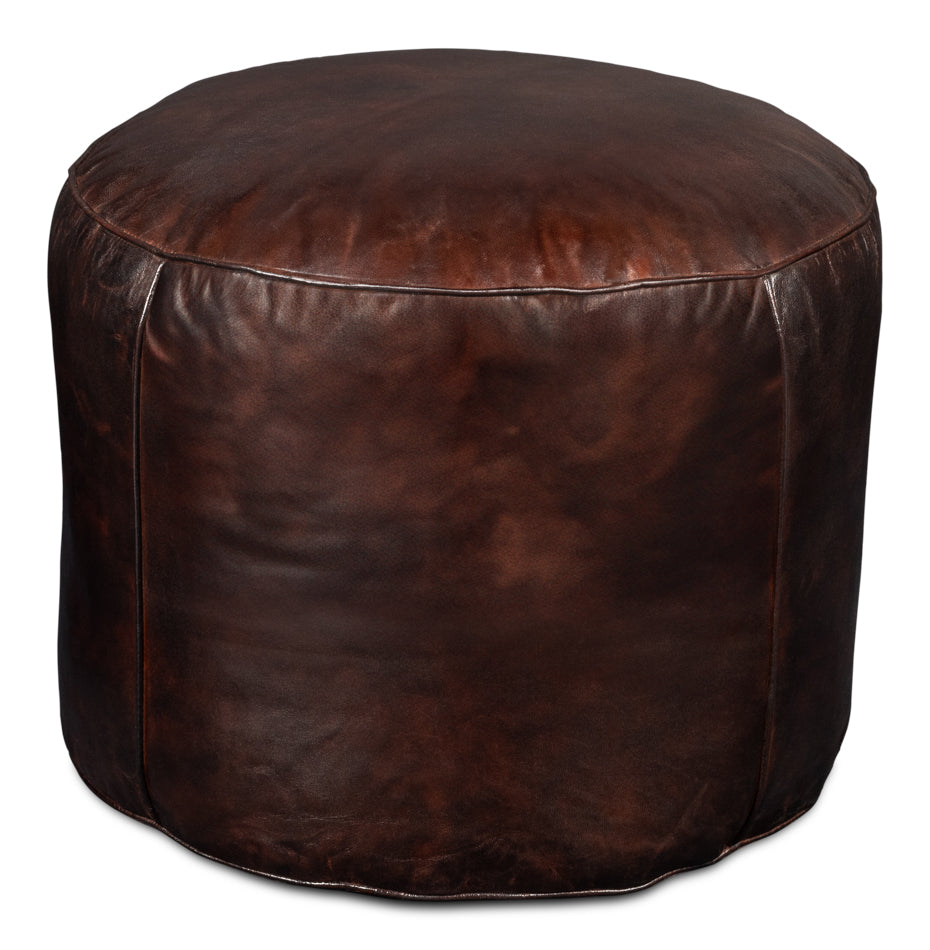 Soccerball Leather Dark Brown Stool